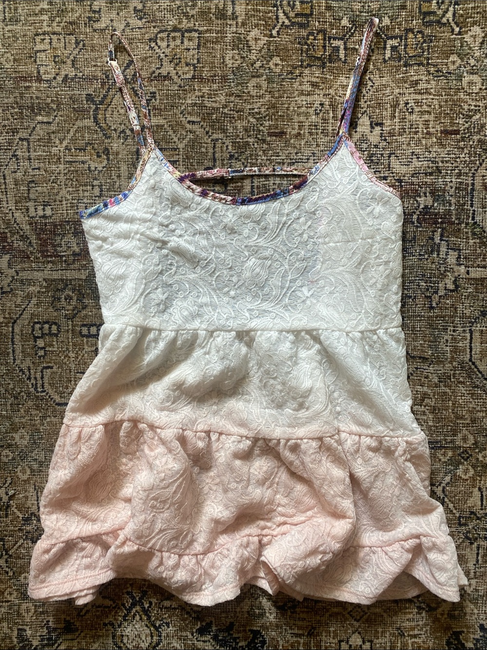 gimmicks by BKE White and Light Pink Lace-Textured Spaghetti Strap Chemise